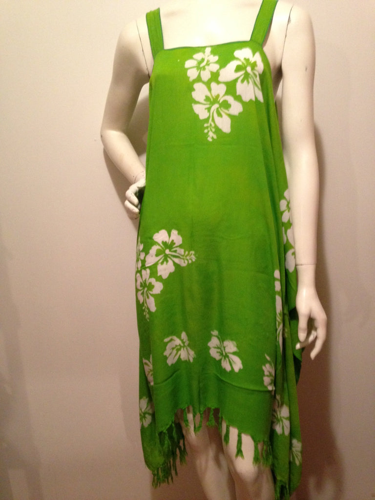 Dres-Song green w white hibiscus